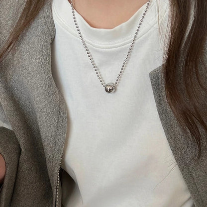 LATS Personality Stainless Steel Beaded Ball Pendant Necklace for Women Silver Color Double Layer Hip Hop Rock Chokers Jewelr