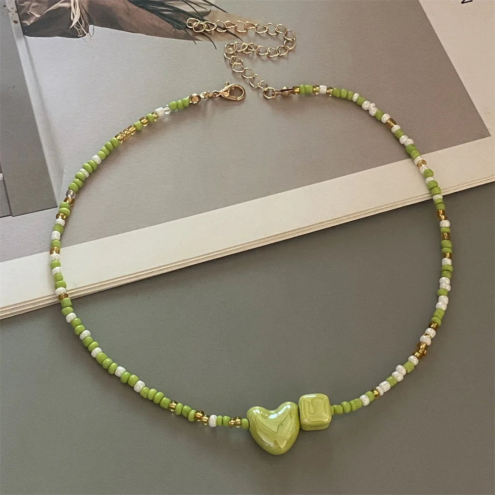 Cute Romantic Geometric Choker Necklace for Women Girl New Trendy Gift Necklace Seed Beads Fashion Jewelry - H