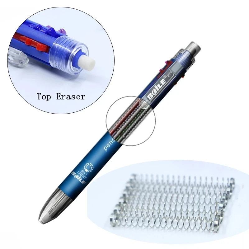 6 In 1 Multicolor Ballpoint Pens 5 Colors Ball Pen 1 Automatic Pencil With Eraser For School Office Writing Supplies Statione