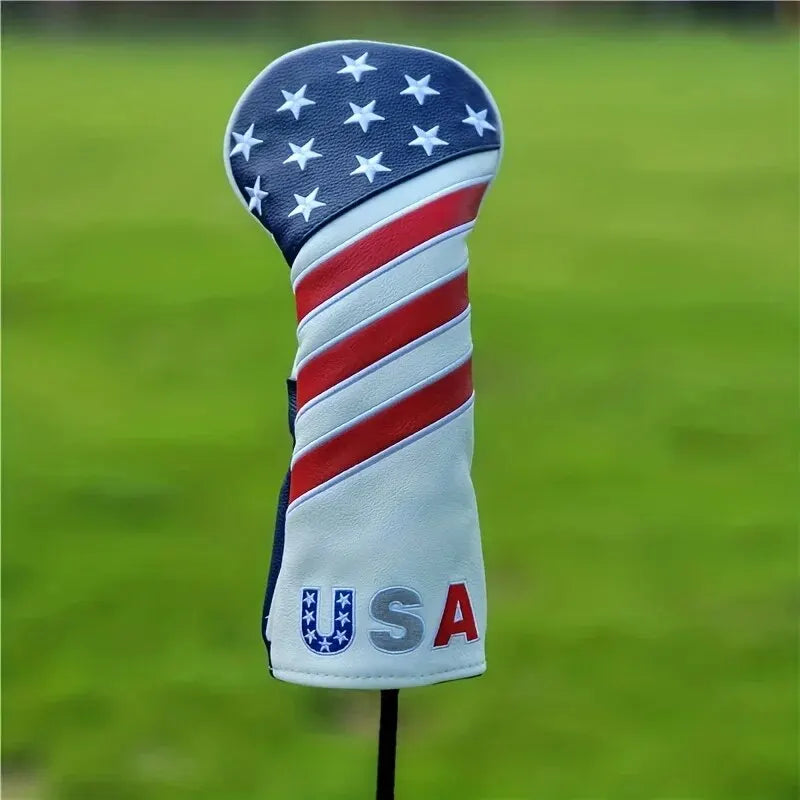 Patriotic Golf Club Head Cover Set - Protect Your Clubs With Durable PU Leather And Vibrant American Flag Design - Driver