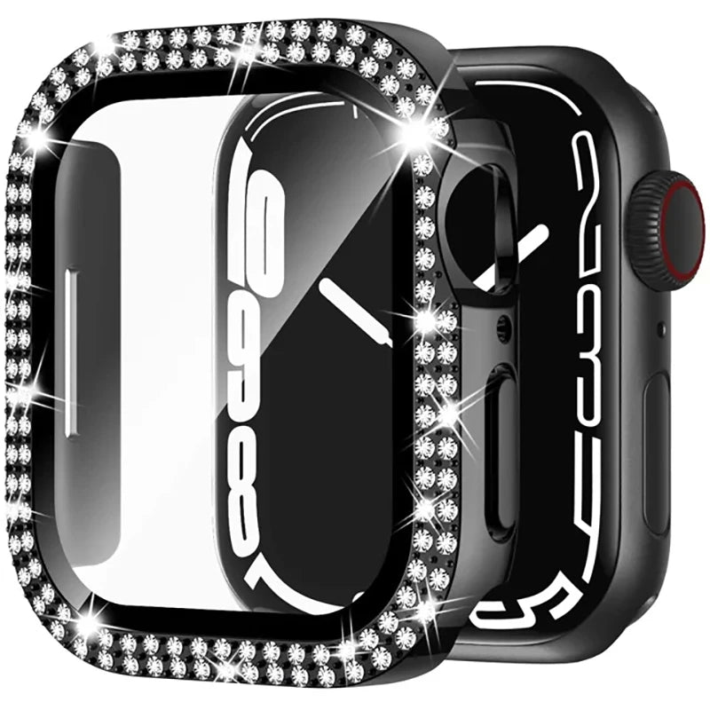 Glass+Diamond Cover For Apple watch case 46mm 40mm 44mm 41mm 42mm 45mm Bling Bumper Protector iWatch Series 11 10 9 SE 7 8 ca