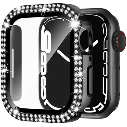 Glass+Diamond Cover For Apple watch case 46mm 40mm 44mm 41mm 42mm 45mm Bling Bumper Protector iWatch Series 11 10 9 SE 7 8 ca