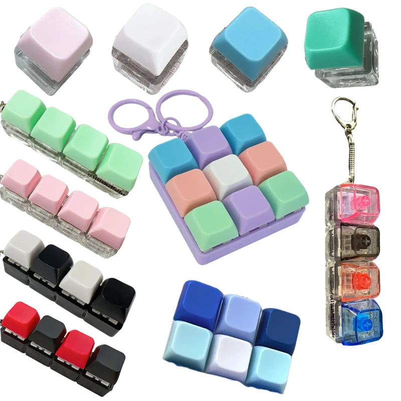 1/4/9Keys Finger Button Mechanical Keyboard Keycaps Keychain Fidget Toys Decompression Stress Relief Keyboard Clicker Kids To
