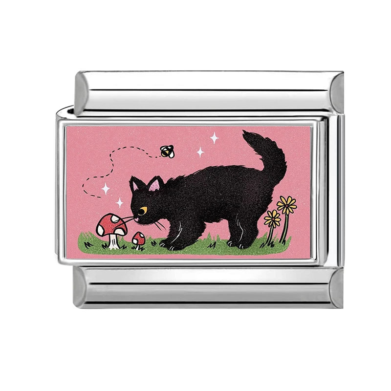 2026 New Women's Gift Cute Cat Looks at the cake Italian Charm Links Beads Fit 9mm Stainless Steel Modular Bracelet Jewelry G
