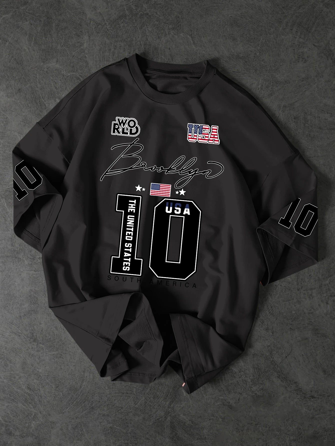 USA Brooklyn Style 10 Print Oversized T Shirt Men's Streetwear Vintage Jersey Tee