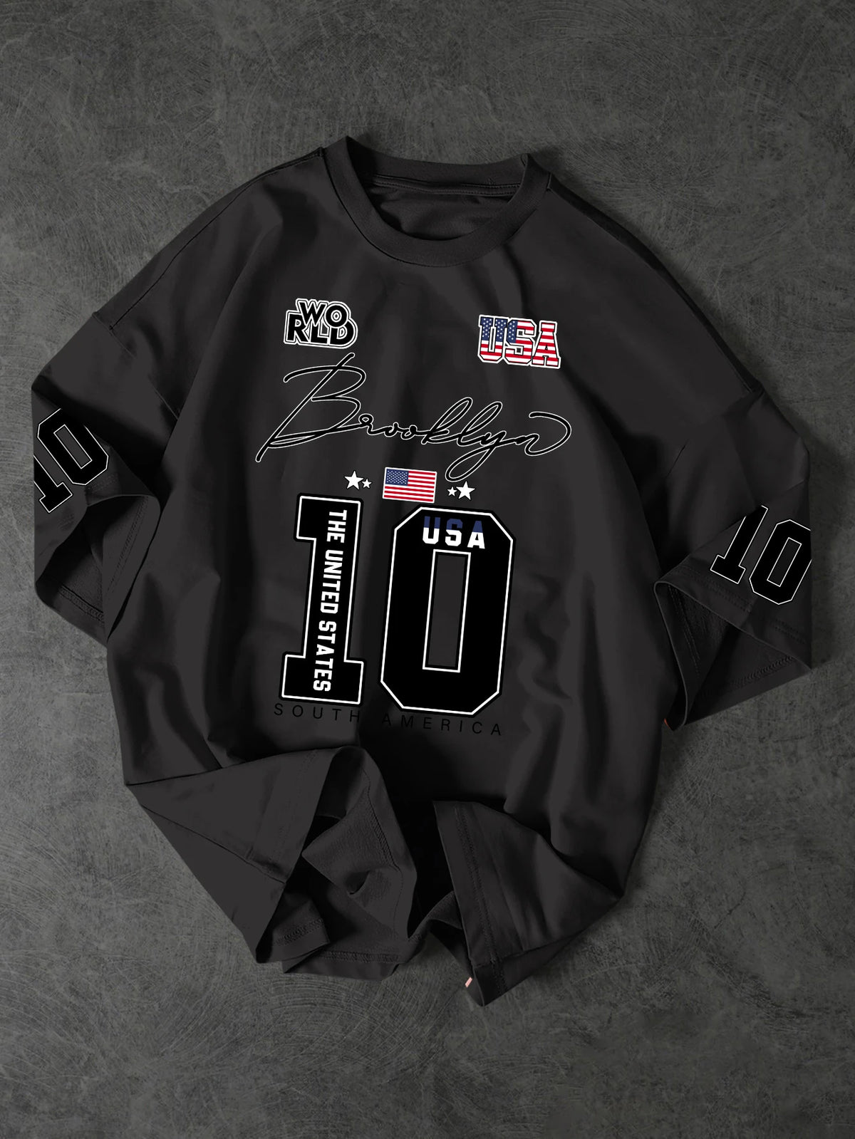 USA Brooklyn Style 10 Print Oversized T Shirt Men's Streetwear Vintage Jersey Tee