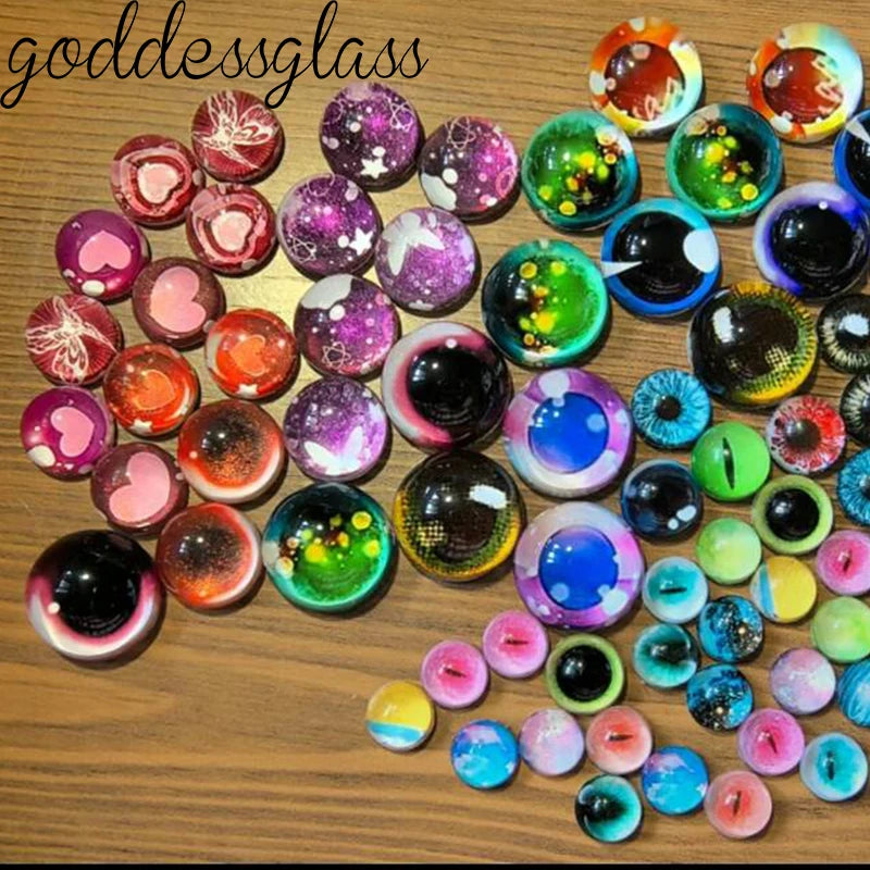 Glass Cartoon Doll Round Eyes Heart Pupil Lovely 10pcs 12mm/18mm/20mm/25mm Round Cabochon Flat Back Making Findings Jewelry