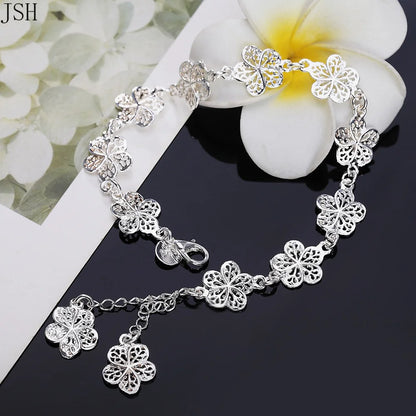 Hot wedding 925 sterling silver bracelet beautiful flowers for women classic fashion jewelry 20CM