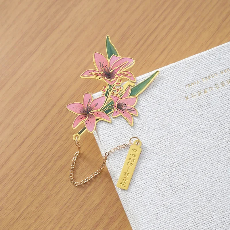 Gift Chinese Design Flowers Brass with Tassel Pendant Vintage Book Clips Office Fine Creative School Stationery Bookmarks
