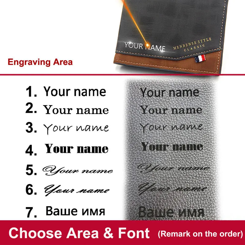Free Name Engraving Men Wallets Slim Coin Pocket Photo Holder New Short Small Male Wallet Card Holder Frosted Leather Men Pur