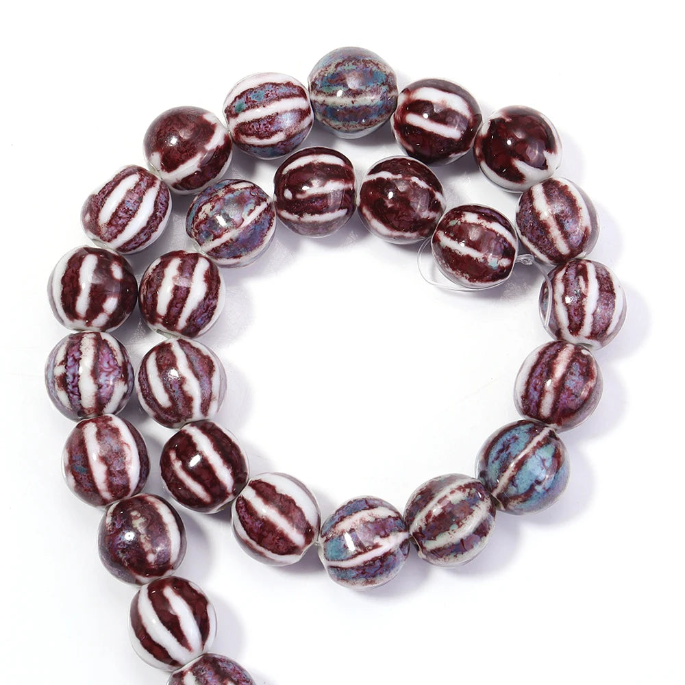 1 Strand Pumpkin Shape Stripe Ceramics Beads Colorful Floral Glaze Beads for Jewelry Making DIY Loose Spacer Beads Accessorie