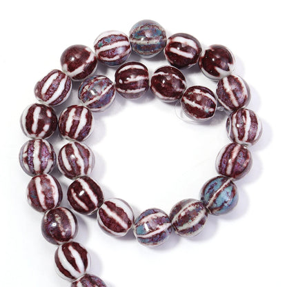 1 Strand Pumpkin Shape Stripe Ceramics Beads Colorful Floral Glaze Beads for Jewelry Making DIY Loose Spacer Beads Accessorie