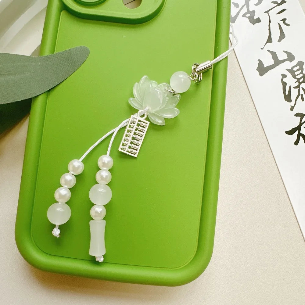 New Chinese-style Handmade Beaded Lotus Pendant Key Chains Mobile Phone Chain for Women Men Ethnic Charm Jewelry Accessory Gi