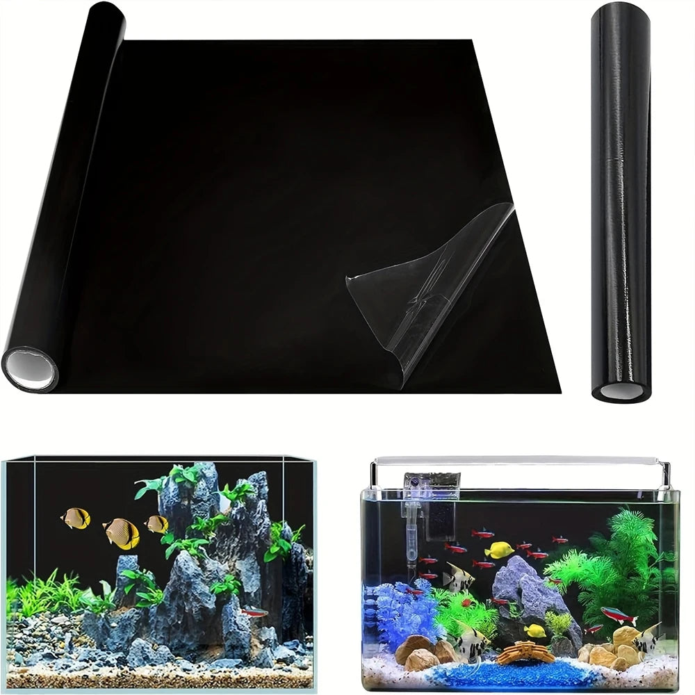 Black Aquarium Background Static Cling Fish Tank Backdrop PVC Film Shading Blackout Wallpaper Removable No Glue Waterproof De
