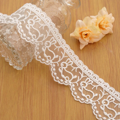 2Meters Bunny Lace Trim Embroidered Sewing Ribbon 45mm Wide Patchwork For Dress DIY Clothing Needlework Decorative Fabric