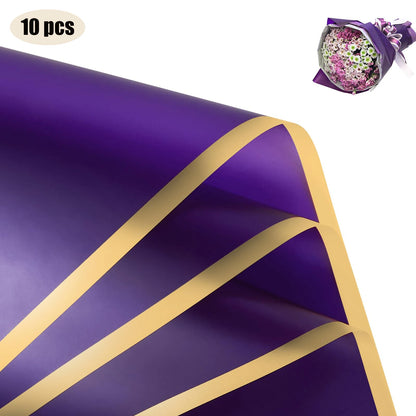 10 Sheets Flower Wrapping Paper with Golden Edges, Waterproof Bouquet Packaging - Ideal for DIY Weddings & Birthdays - 16-Dee