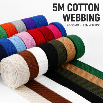 5Meters 1.3mm 20-50mm Cotton Webbings Tape for Bag Strap Backpack Label Ribbon Band Clothes Bias Binding DIY Sewing Accessori