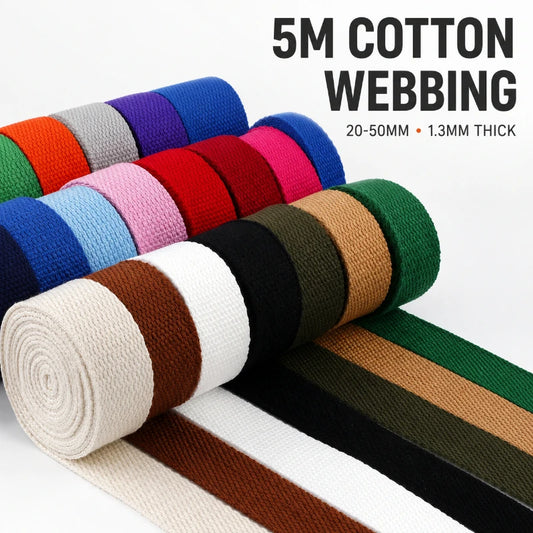 5Meters 1.3mm 20-50mm Cotton Webbings Tape for Bag Strap Backpack Label Ribbon Band Clothes Bias Binding DIY Sewing Accessori