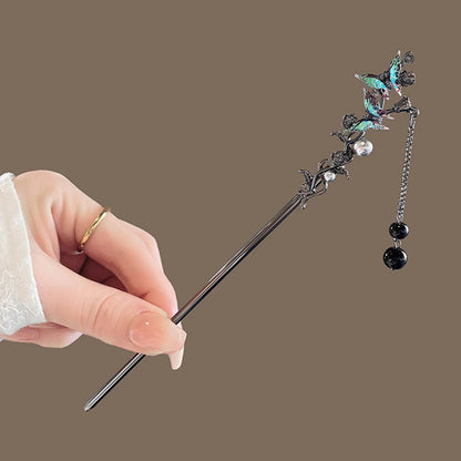Flower hairpins, Chinese-style hairpins, ink, colorful flower tassels, elegant jewelry hair accessories