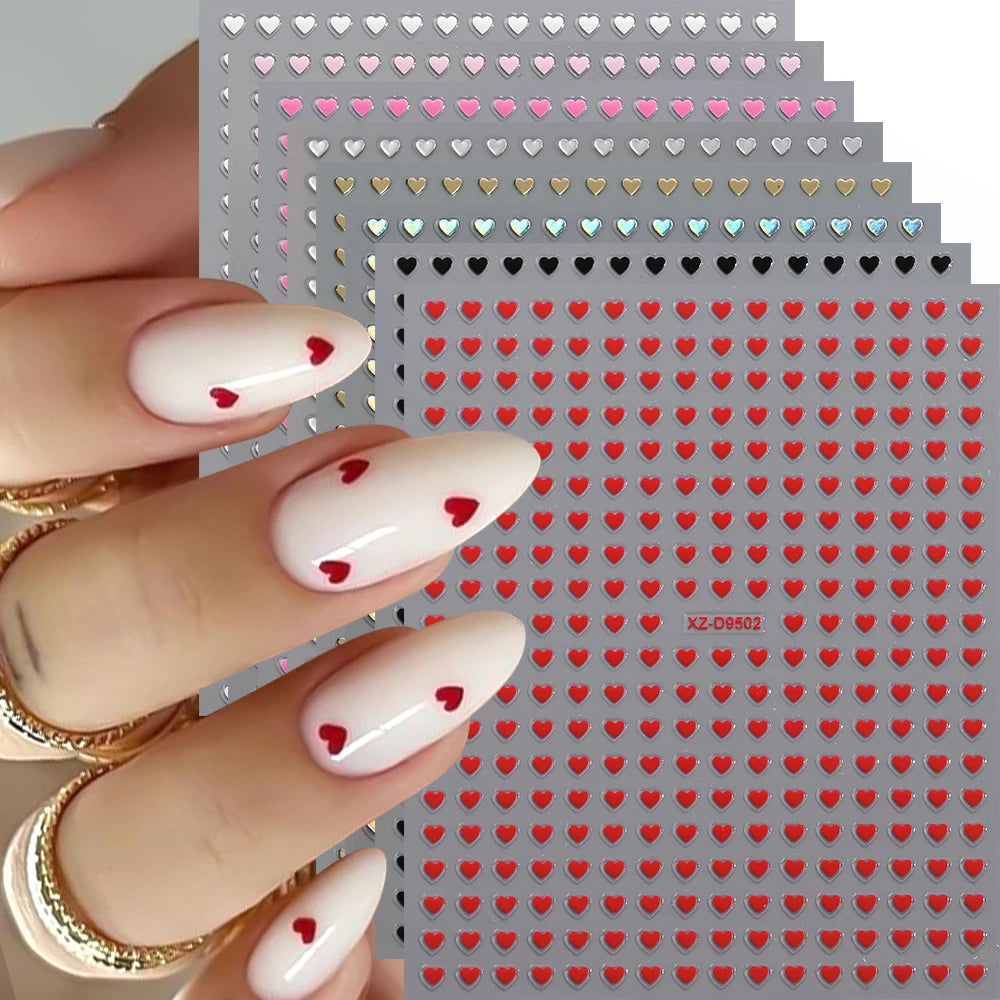 8pc 3D Mixed Color Heart Nail Stickers Valentines' Day Sweet Red Pink Love Selfadhesive Nail Decoration Decals Manicure Suppl