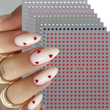 8pc 3D Mixed Color Heart Nail Stickers Valentines' Day Sweet Red Pink Love Selfadhesive Nail Decoration Decals Manicure Suppl