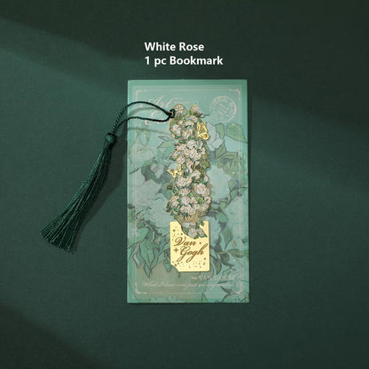 1 pc Vintage Painting Metal Bookmark Hollow Bookmark With Long Tassel For Book Club Readers Friends Teachers Students - White