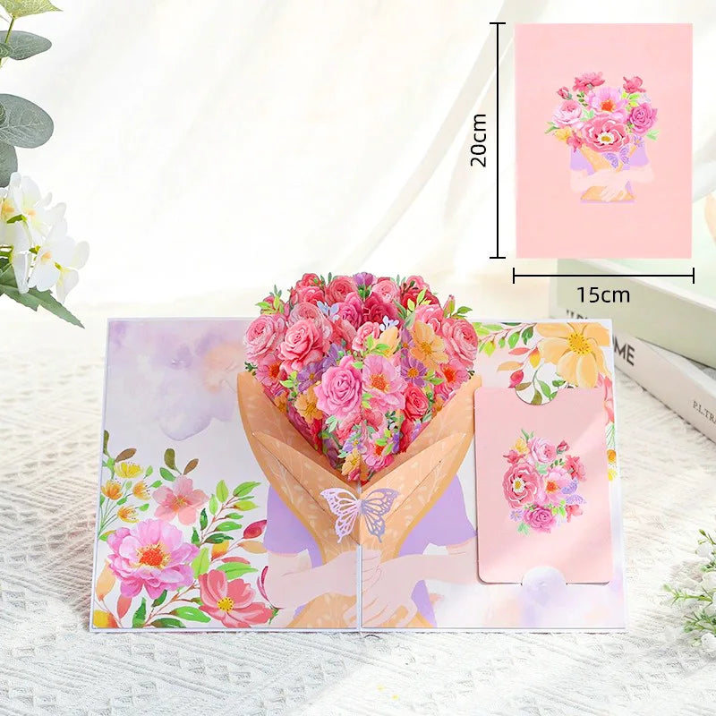 3D Pop Up Flower Greeting Cards Wedding Card Anniversary Thanksgiving Valentines Day Birthday Gift Thank You Card Handmade Ca