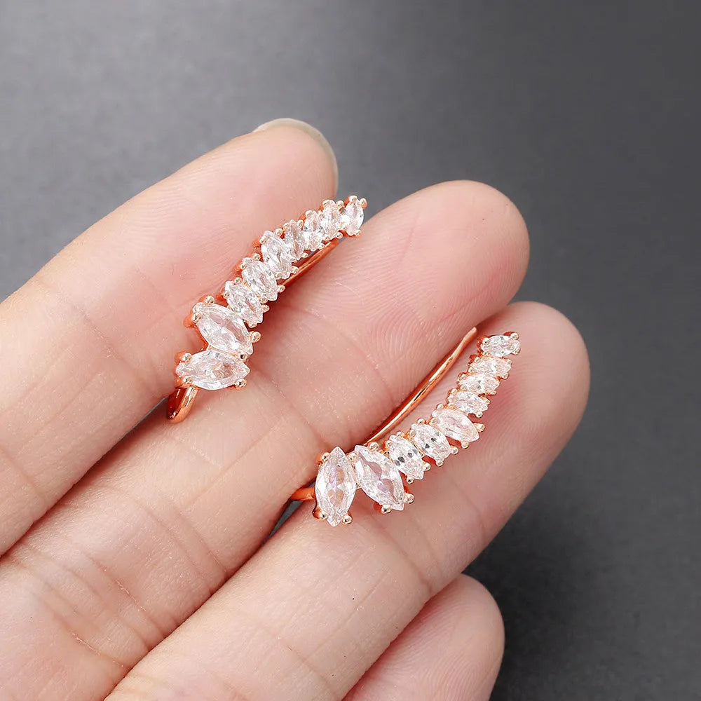 Angle Wing Ear Cuff Climbing Earrings for Women Shiny Zirconia Rose Gold Color Crystal Ear Accessories Female Gift Jewelry E7