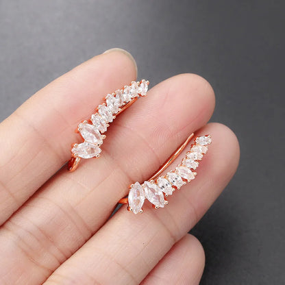 Angle Wing Ear Cuff Climbing Earrings for Women Shiny Zirconia Rose Gold Color Crystal Ear Accessories Female Gift Jewelry E7