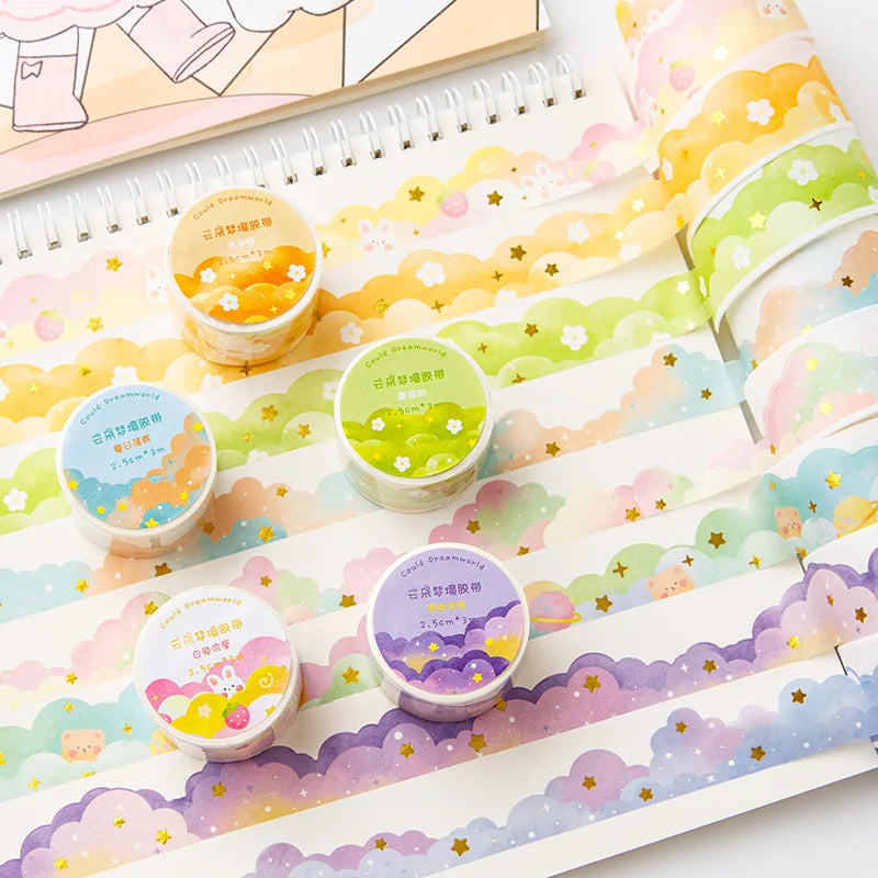 8 Rolls Washi Tape Set Kawaii Cloud Stickers Stationery Masking Tape for DIY Arts Crafts Gift Wrapping Journaling Scrapbookin