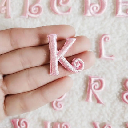 Pink Embroidered Small Letters Iron On Patch Applique Alphabet Patches For Kid Clothing Bags Sewing Name Badge Patch Accessor