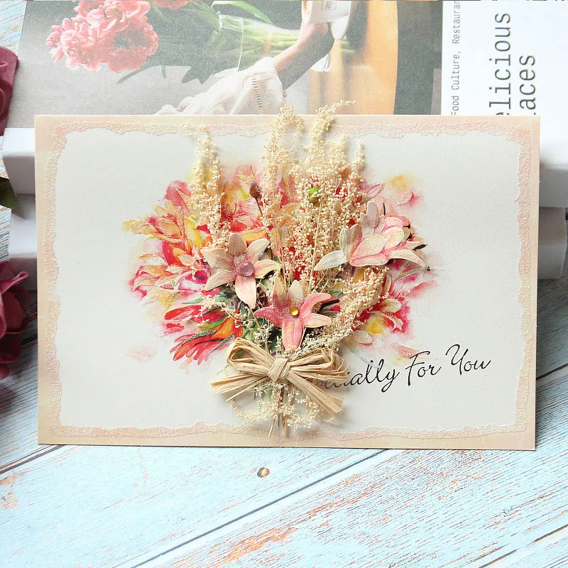 General handmade dried flowers for festivals thank you Teacher's Day greeting cards business birthday greetings gift cards - 
