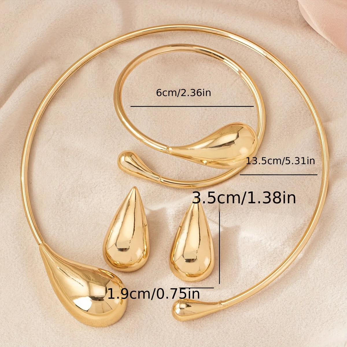 Vintage Style Minimalist Teardrop Jewelry Set - Zinc Alloy Necklace, Bracelet and Earrings Set for Everyday Wear