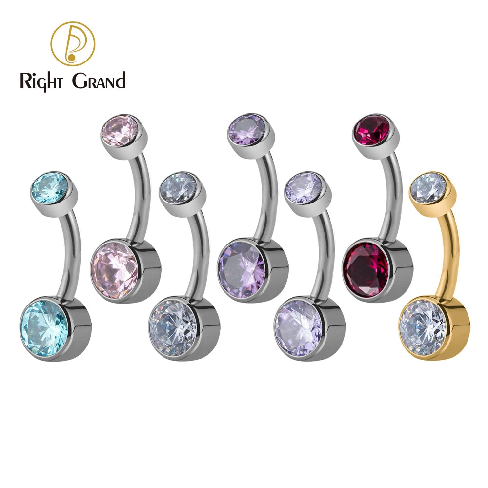 Right Grand ASTM F136 Titanium Belly Button Rings 10mm 12mm with Round CZ Internally Threaded Navel Rings Belly Bars