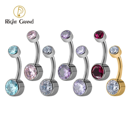 Right Grand ASTM F136 Titanium Belly Button Rings 10mm 12mm with Round CZ Internally Threaded Navel Rings Belly Bars