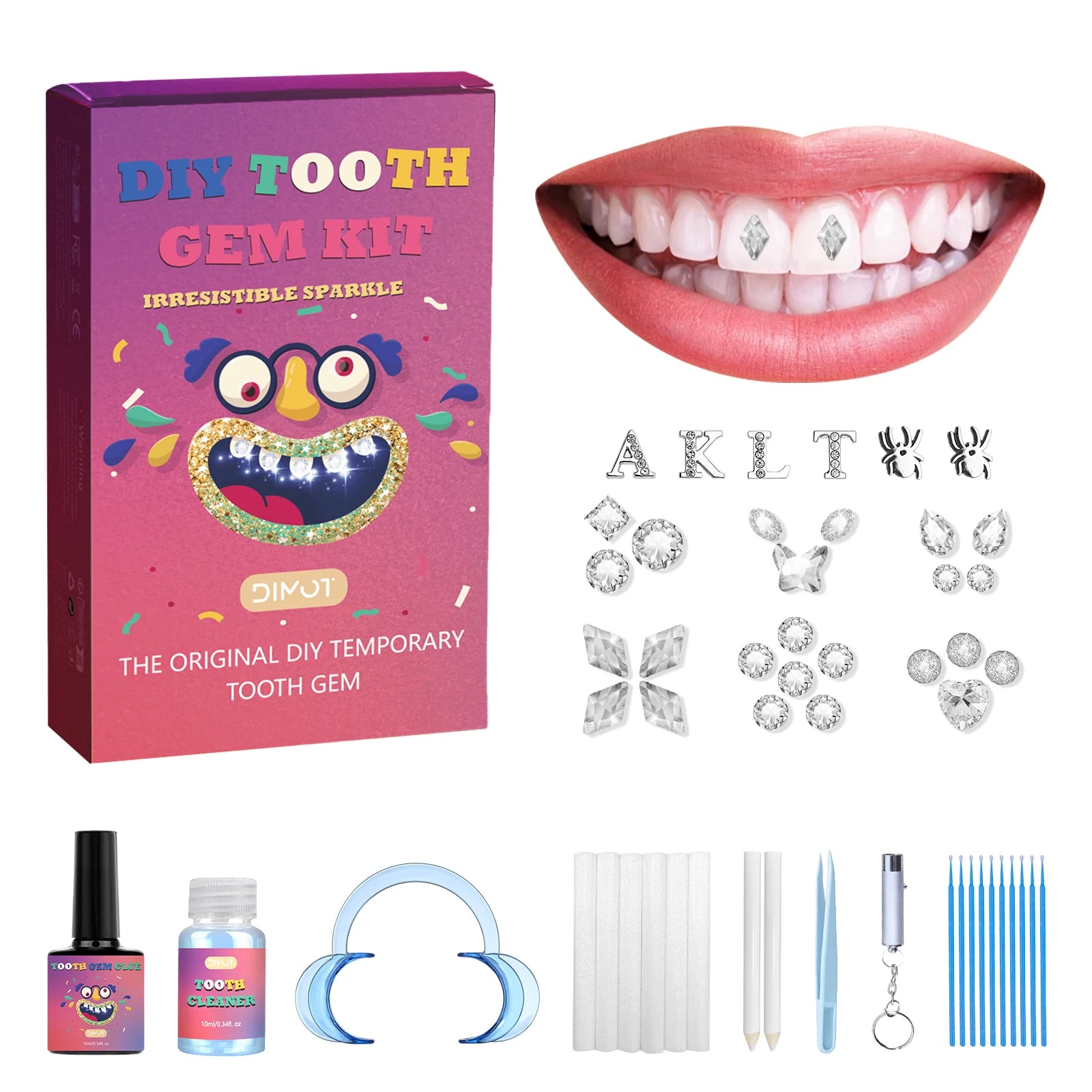 DIY Teeth Gems Kit With Glues And Light Teeth Anti-drop Clear Precious Stone Jewelry Decoration Glittering Tooth Jewelry Kit 