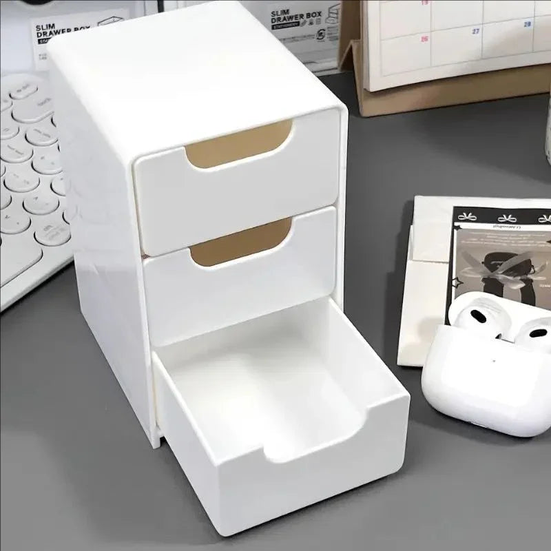 1pc 3-Tier Desktop Organizer with Drawers, Plastic Storage Box for Stationery/School/Office Supplies - 1 White