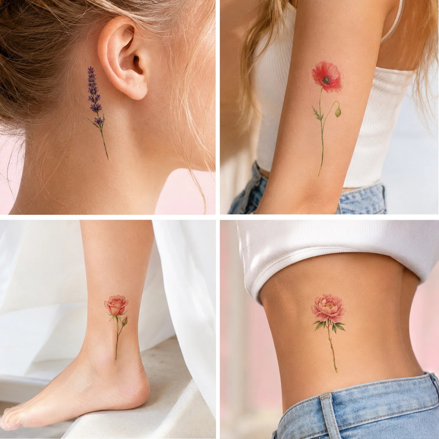 12 Sheets Watercolor Flower Lavender Temporary Tattoos For Women Adults, Water Color Tiny Wild Floral Tattoo Sticker, Fake Ta