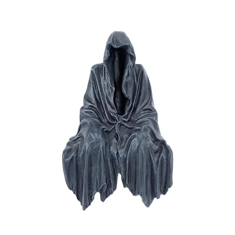 Black Clothes Mysterious Master Ornament Horror Black Robed Night Walker Gothic Sitting Resin Craft Ornament Desktop Decorati