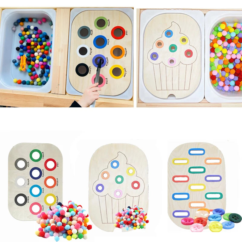 Children's Sensory Tray Table Color Hairball Game Wooden Tile Montessori Early Education Toys Kids Toys Educational Accessori