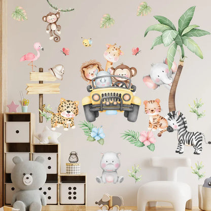 Cute Forest Animals Wall Stickers for Kids Rooms Children Boys Girls Baby Room Decoration Nursery Wallpaper Vinyl Elephant Li