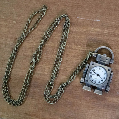 Vintage robot shape Arabic numerals round dial quartz pocket watch pendant decorated with cute keychain bag charm for a party