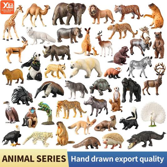 Montessori Wild Animals Model Toy Set - Lion Elephant Antelope Action Figures Miniature Zoo Figurines Educational Kids Gift
