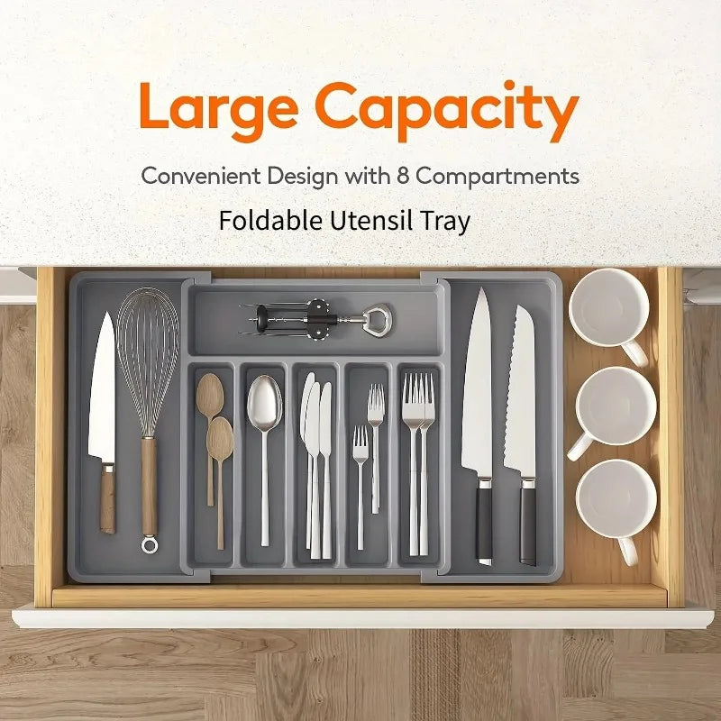 1Pcs Upgradation Adjustable Flatware Tableware Organizer – Plastic Multifunctional Drawer Organizer for Kitchen Counter Utens