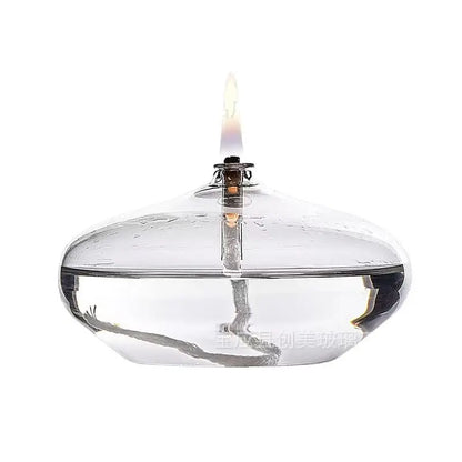 Handcrafted Flat Transparent Glass Candle Holder Oil Lamp，With a light core，Can be used as table candles，Christmas home decor