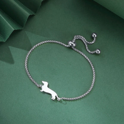 Cute Dachshund Dog Stainless Steel Bracelet for Women's Valentine's Day Commemorative Day Jewelry and Gift