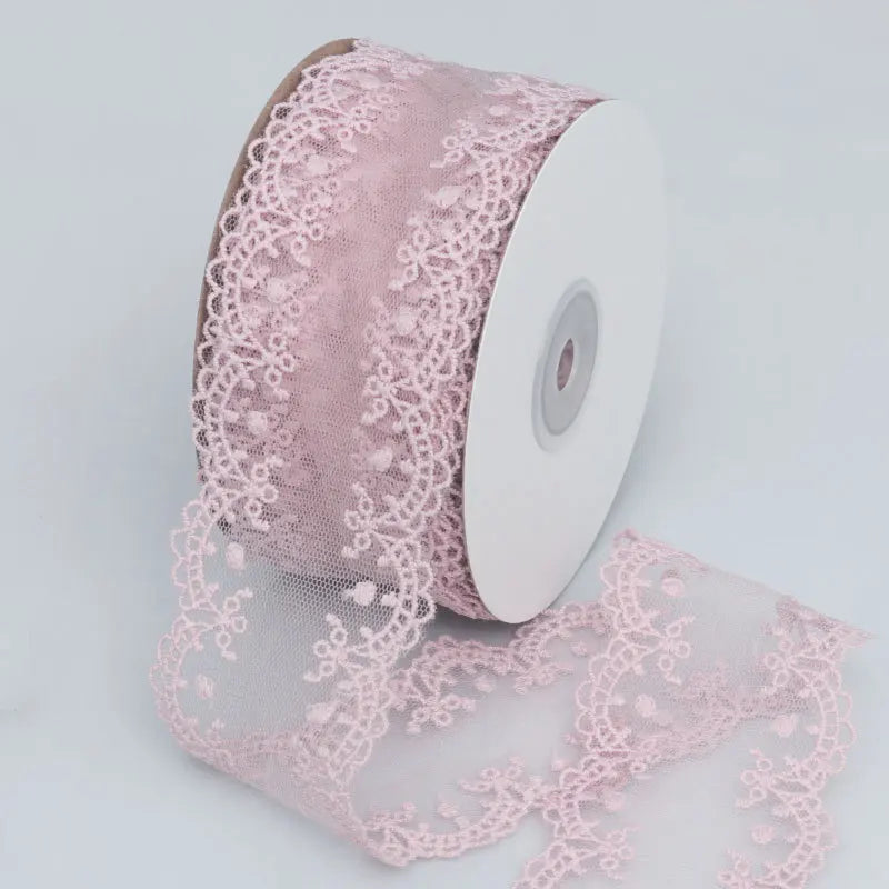 Lace Jacquard Embroidery Hollow Lace Ribbon DIY Bow Hair Accessories Flower Packaging Straw Hat Clothes Edge Ribbon - Pink