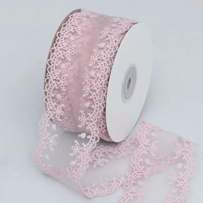 Lace Jacquard Embroidery Hollow Lace Ribbon DIY Bow Hair Accessories Flower Packaging Straw Hat Clothes Edge Ribbon - Pink