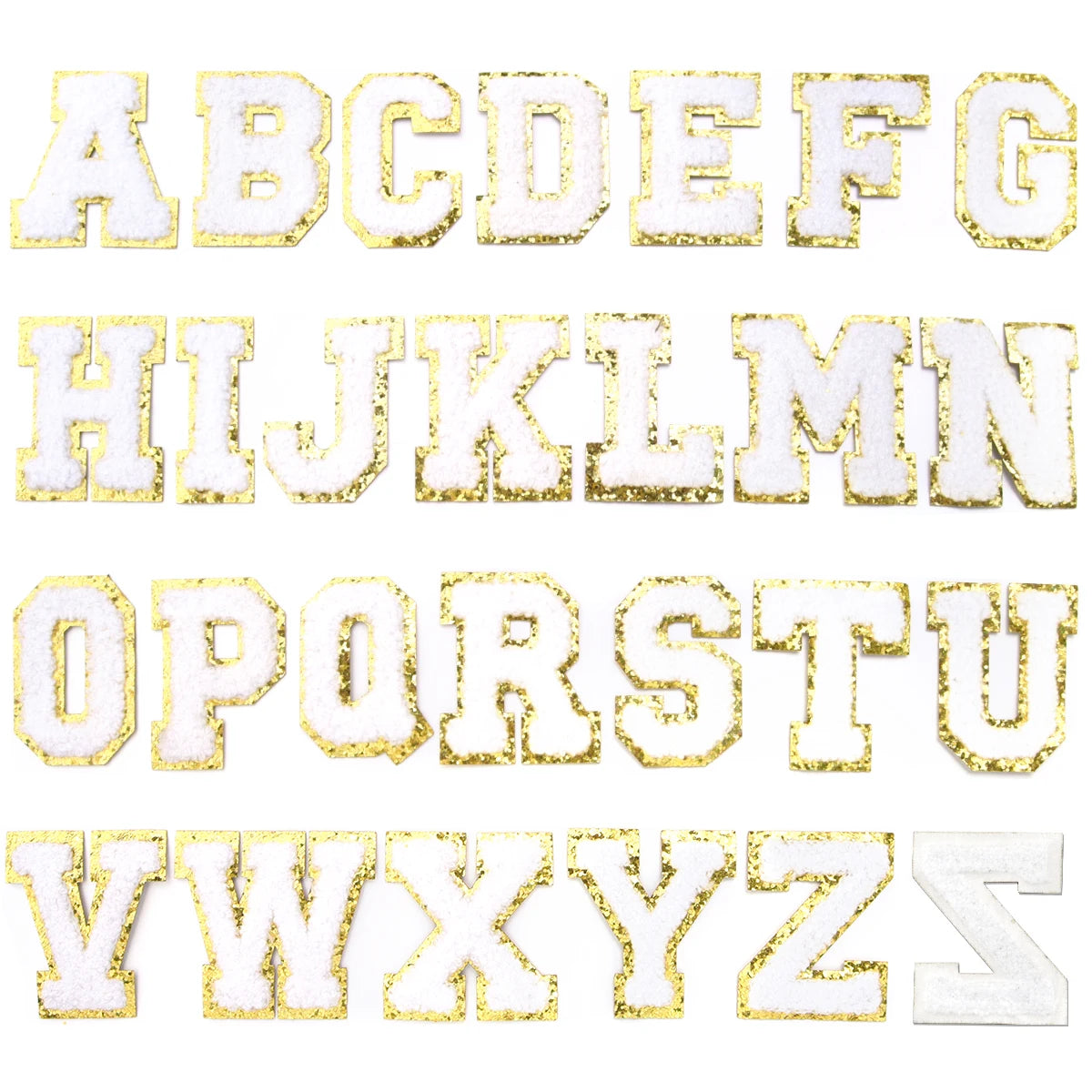 26Pcs/Set 6cm English Letter Patches Gold Edged Chenille Patches Ironing Fabric For DIY Crafts Name Sticker Bags Clothing Dec