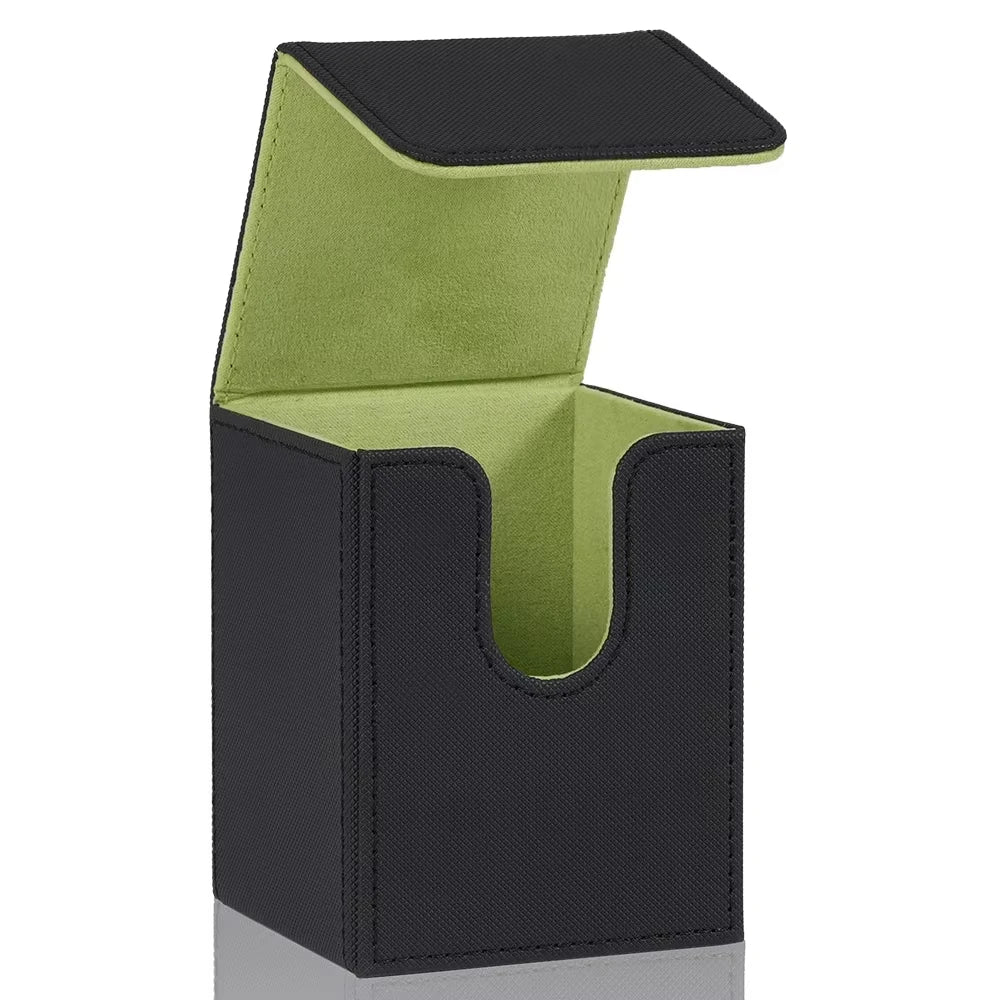 Card Deck Box,Card Storage Box holds 100+ Single Sleeved Cards, PU Leather Magnetic Closure for Magic cards TCG cards - Black
